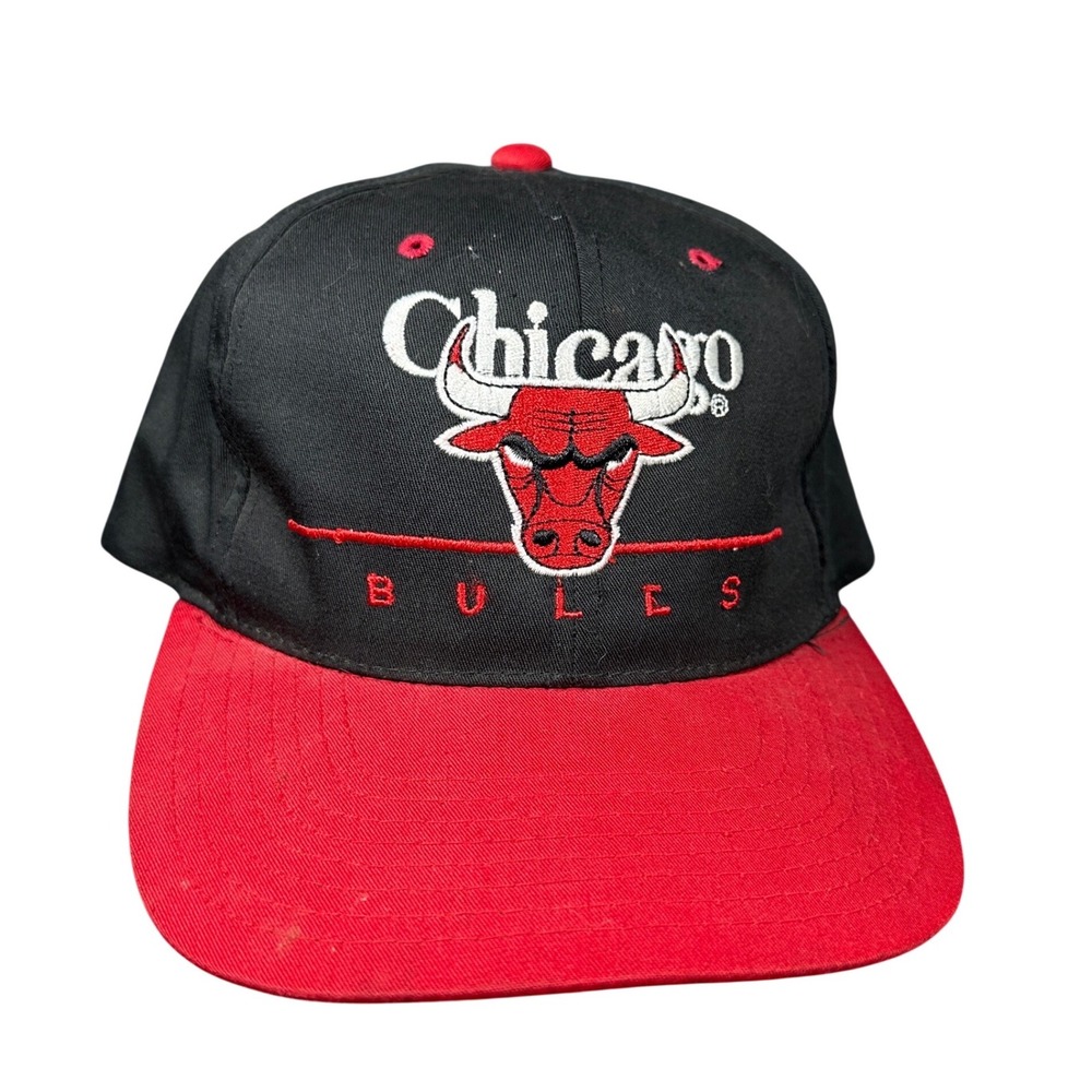 Vintage 90s Chicago Bulls Snapback Hat Twins Enterprise NBA Black Red Green
